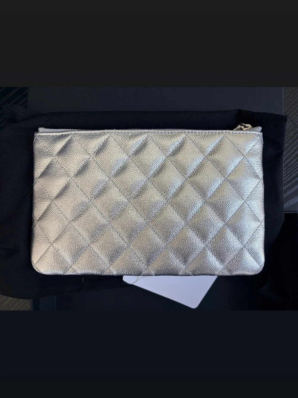 CHANEL Small O Case Silver Quilted CC Zip Pouch